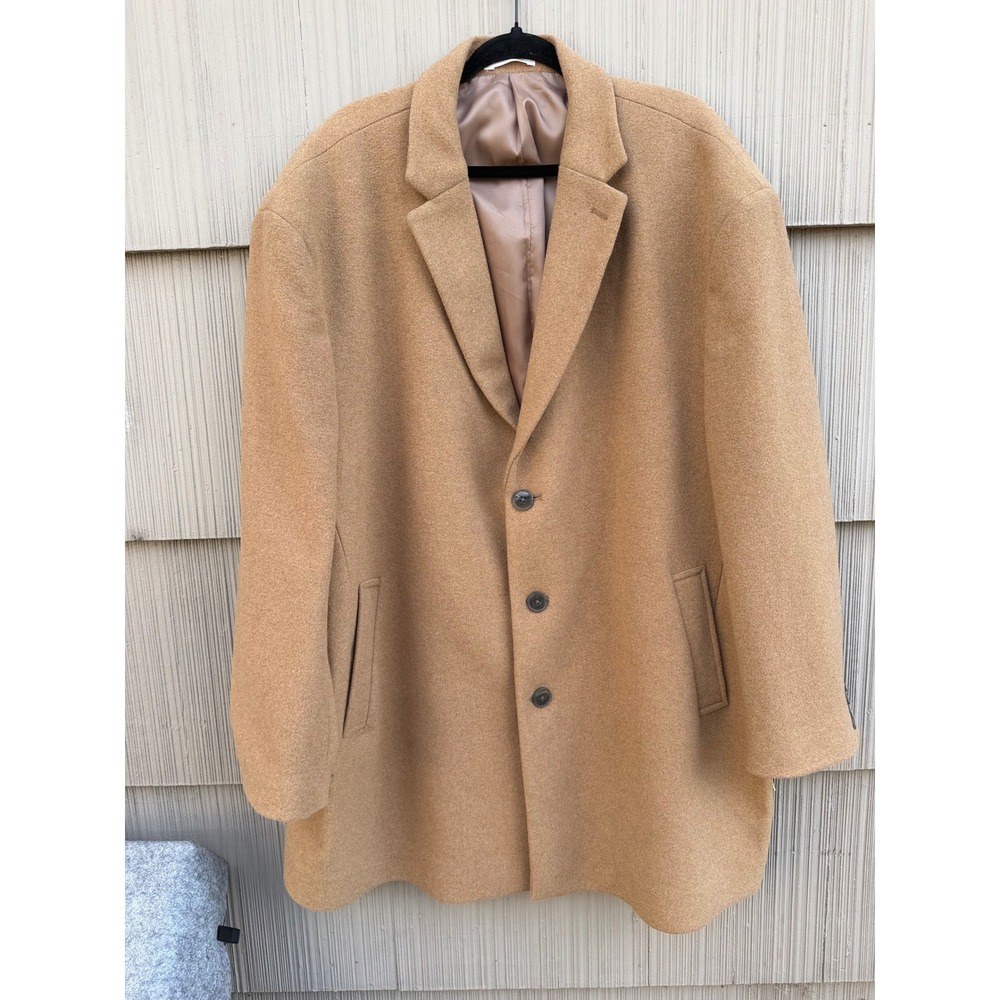 Calvin Klein Mens Camel Tan Wool Blend Overcoat 3-Button Top Coat 58R